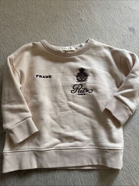 Frame Denim Kids Cream Crewneck Sweatshirt with Embroidered Ritz Crest